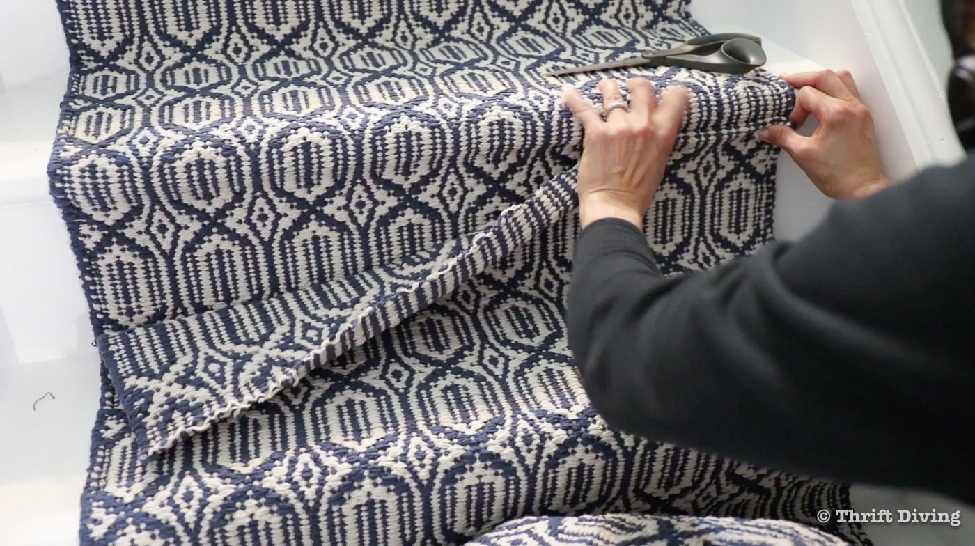 How to Install a Stair Runner - When joining two stair runners for a longer runner, match up the patterns for a less noticeable seam. - Thrift Diving 