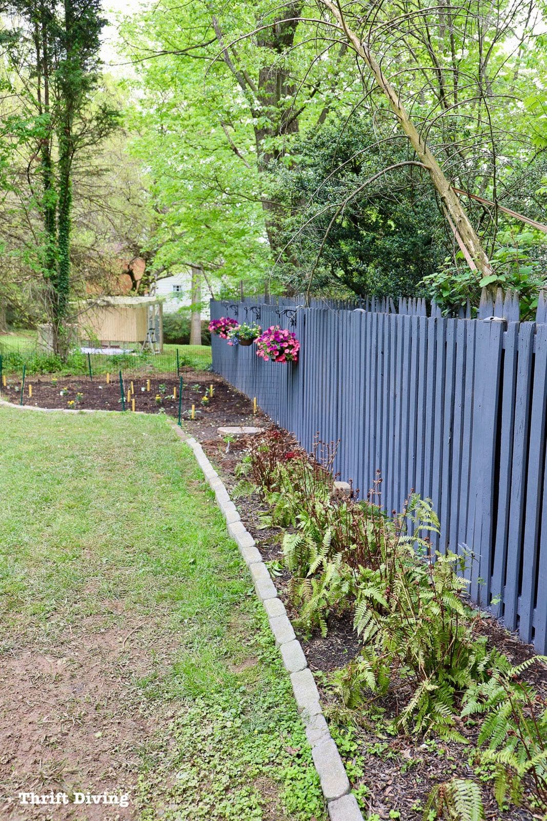 How to Use a Paint Sprayer to Paint a Wood Fence - Pretty blue fence makeover - Thrift Diving