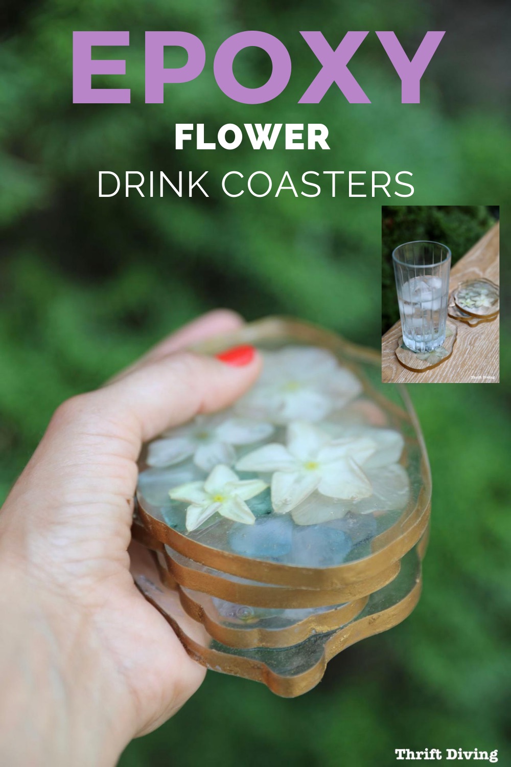 Making epoxy flower art drink coasters - Drink coasters are a fun and easy DIY craft project and gift idea! - Thrift Diving