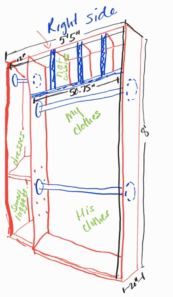 How to Build a Walk-in Closet Organizer From Scratch - Create a hand-drawn sketch of your closet. - Thrift Diving