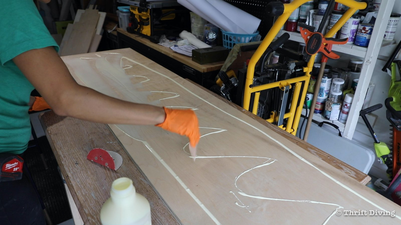 How to Build a Walk-in Closet Organizer From Scratch - Glue panels of plywood together to make thicker panels. - Thrift Diving