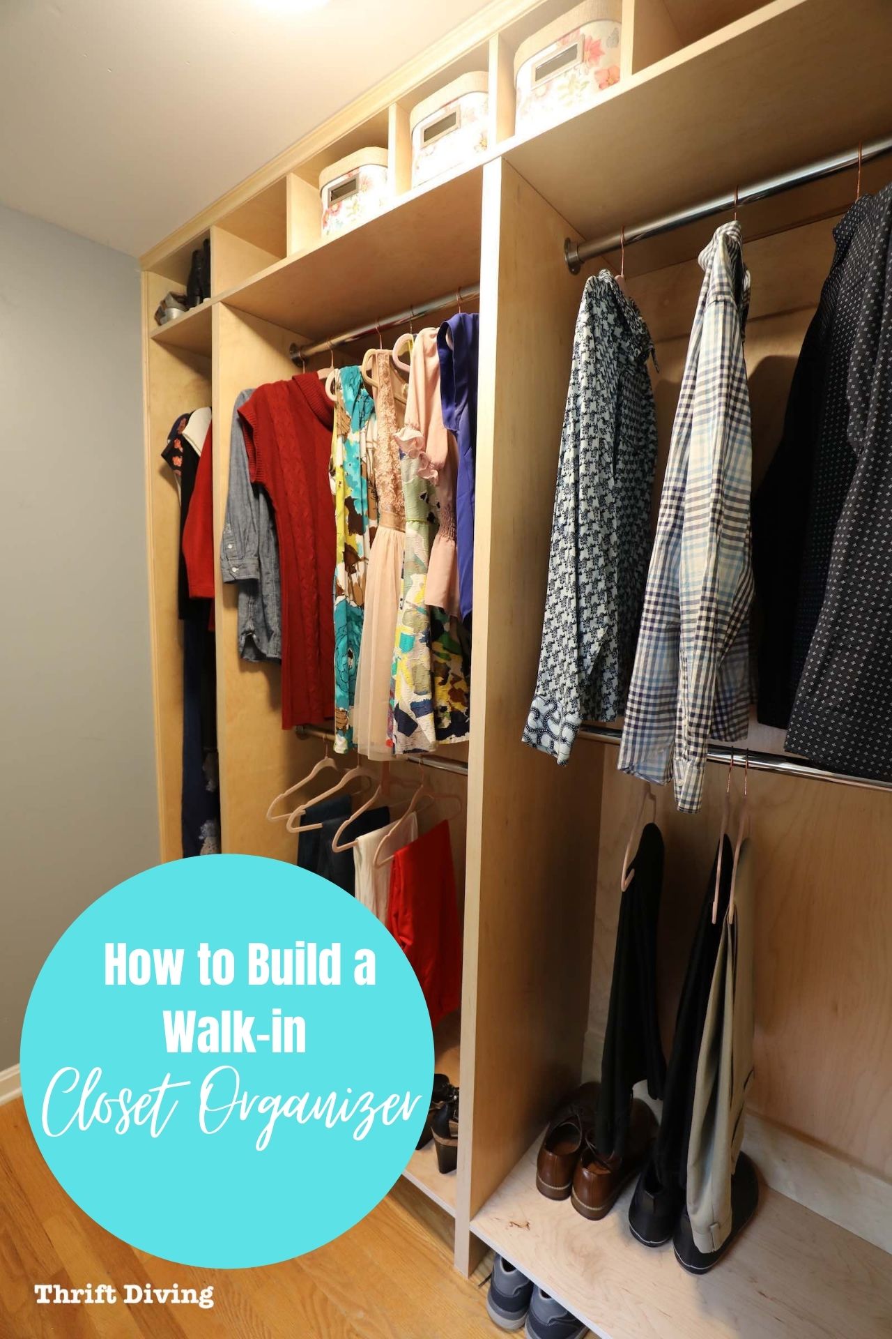 How to Build a Custom Walk-in Closet from Scratch! - Learn how to build your own closet step-by-step in a small walk-in closet. Includes video with helpful tips! - Thrift Diving