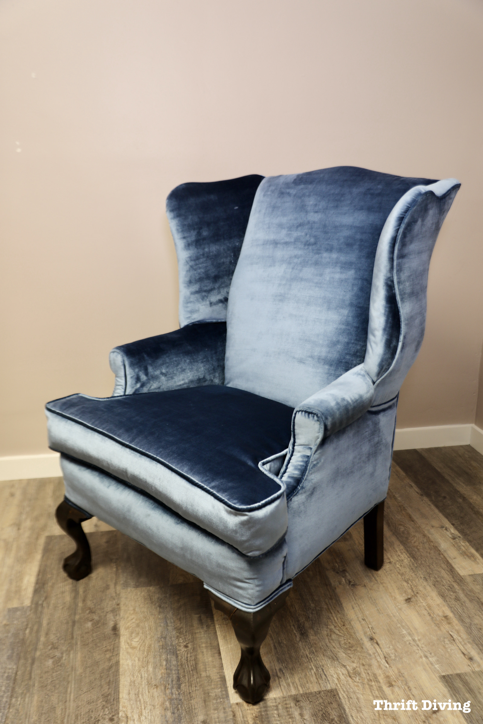 Wingback chair makeover - Blue Velvet