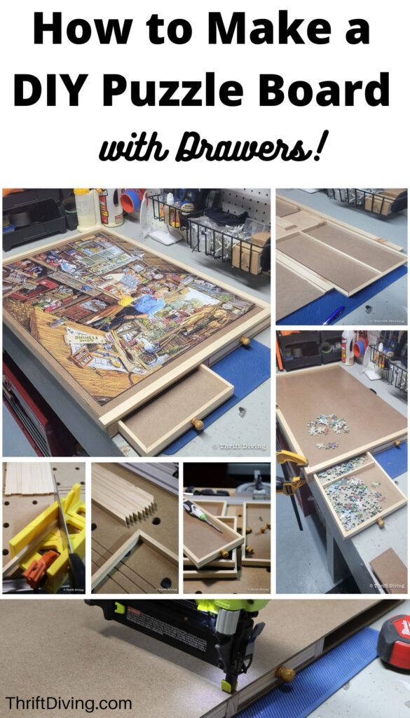 Stop losing pieces to your favorite puzzles! Learn how to make a DIY Puzzle Board with Drawers for 1000-pieces puzzles and more! - Thrift Diving