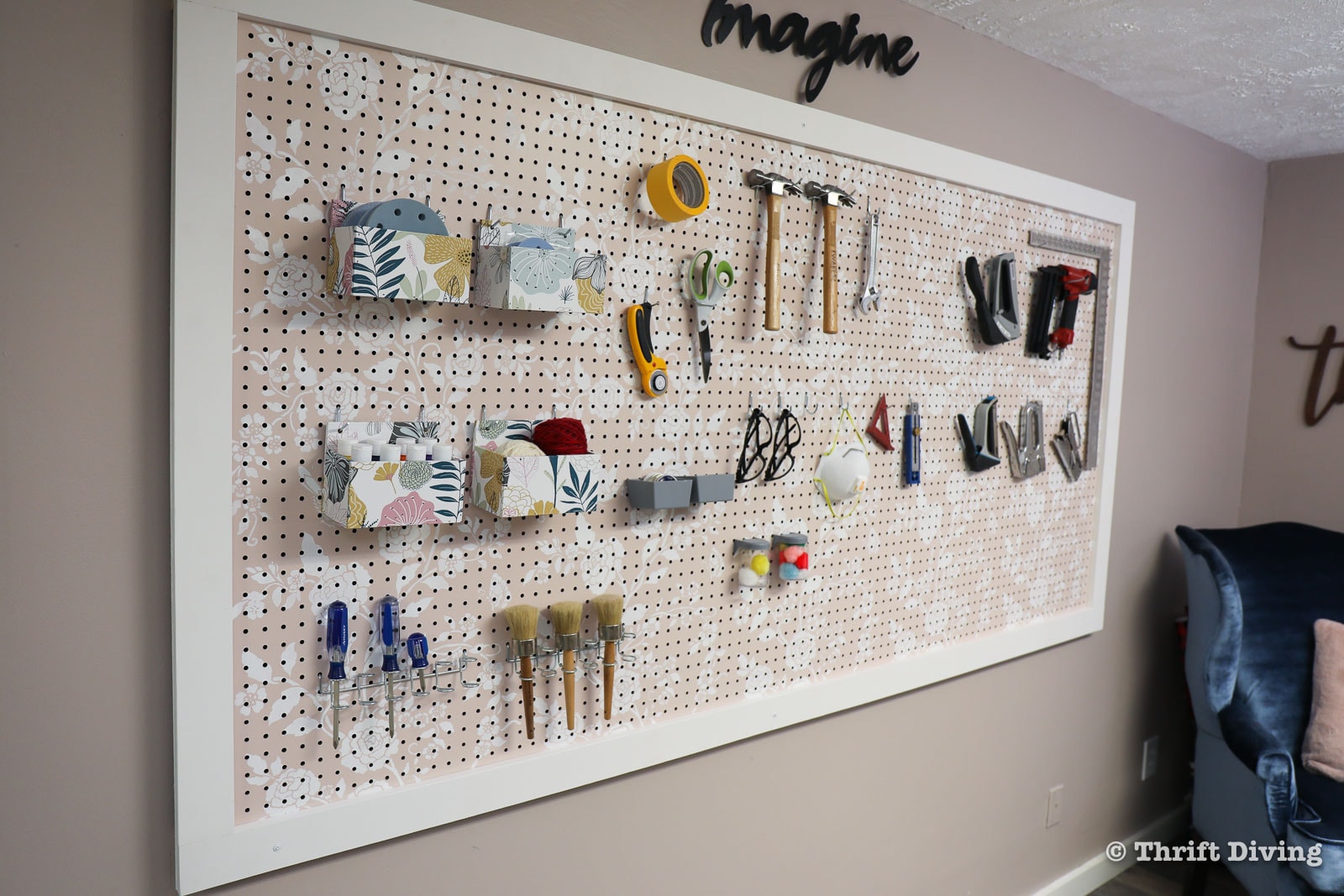 10 Steps to Make a Large Framed Pegboard with Stencils and Organizers