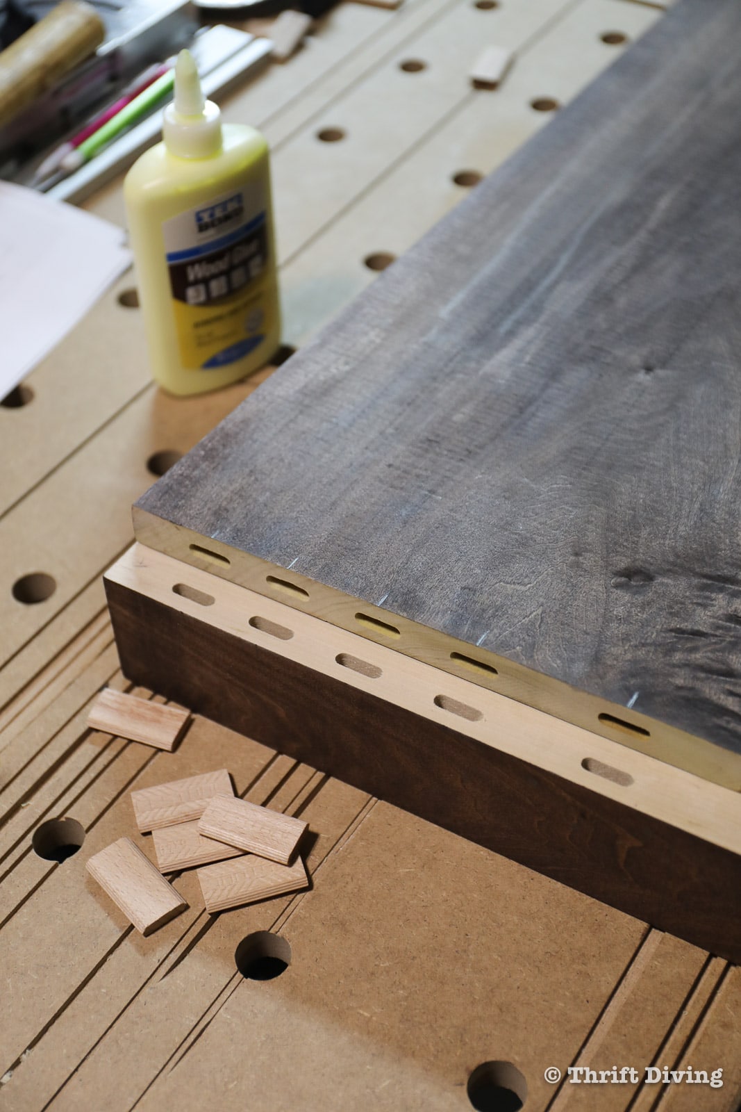 How to Build a Bed Using Vintage Headboards From the Thrift Store - Use a domino or biscuit joiner for aligning the pieces of wood. - Thrift Diving