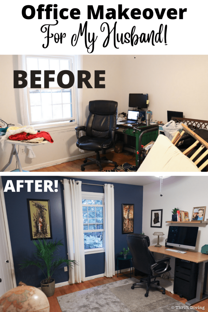 Men don't love room makeovers, but if you select the right paint color and decorate the room to reflect the things they love, they'll appreciate it! See how I did this office makeover for my husband with the help of Wagner and the Smart Sidekick Roller on the blog! - Thrift Diving