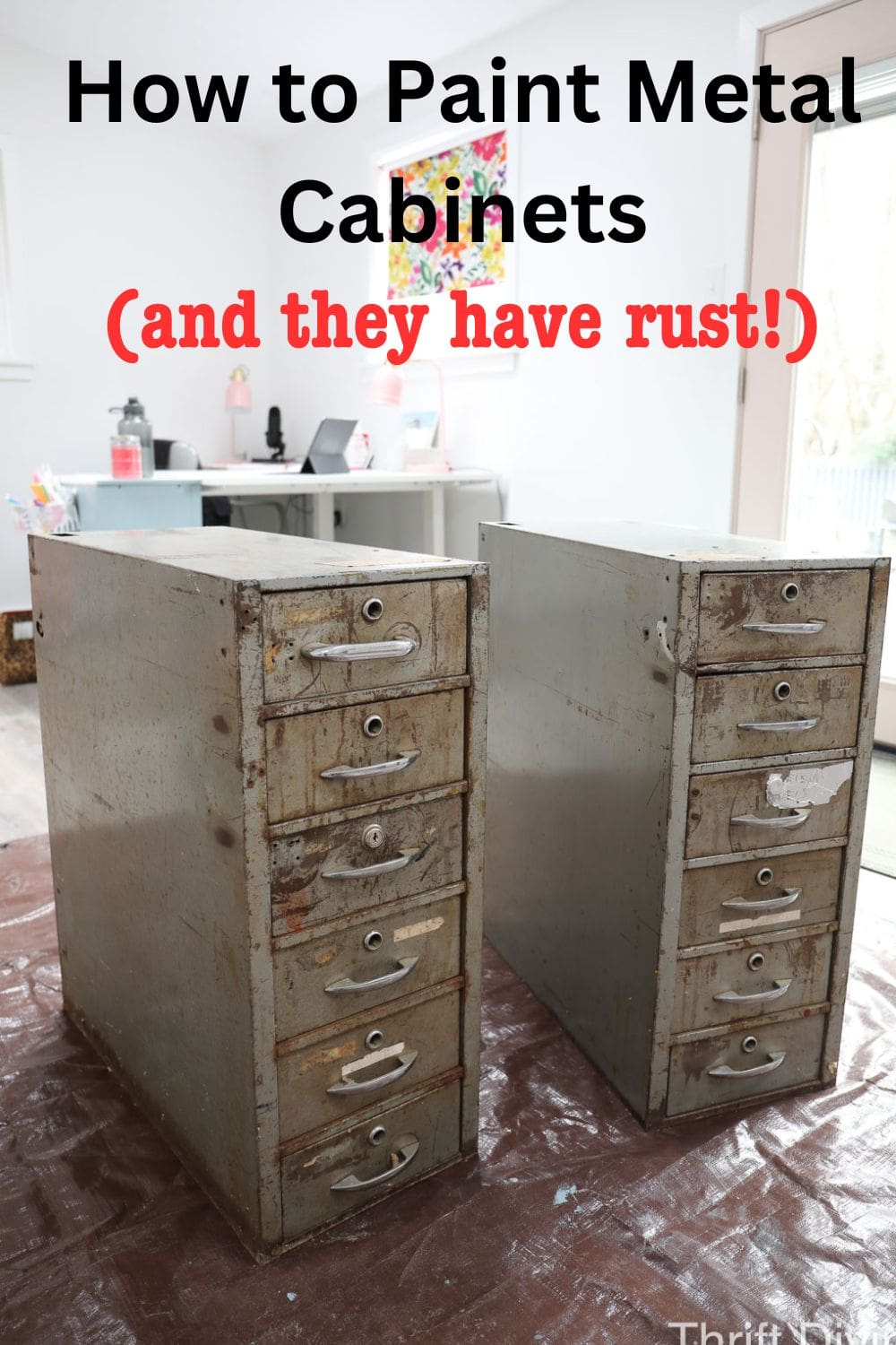 How to Paint Rusty Metal Cabinets - How to clean, prep, prime, and paint the metal. - Thrift Diving