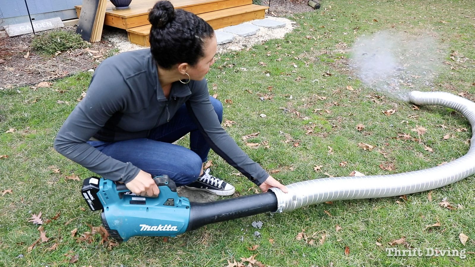 Using a leaf blower to clean the dryer vent. - 7 Home Maintenance Tasks - Thrift Diving