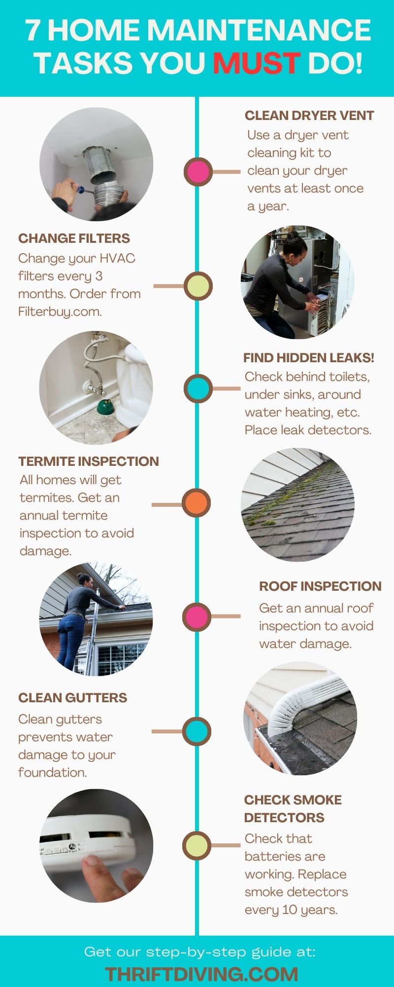 7 Home Maintenance Tasks You MUST Do - Avoid expensive repairs later down the road by doing these important home maintenance tasks. - Thrift Diving