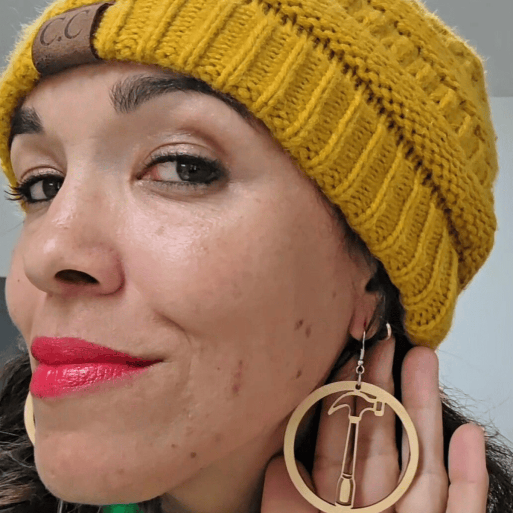 Serena Appiah Thrift Diving hammer earrings laser engraved 