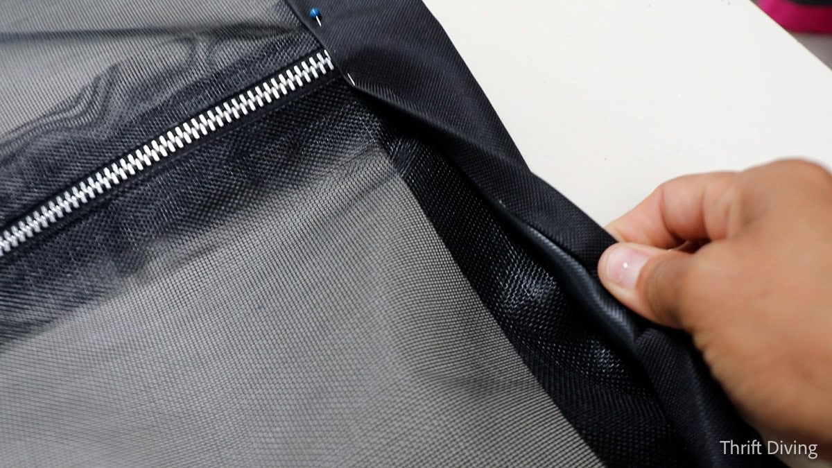 How to Make DIY Gazebo Screens - Gazebo screen with a zipper and binding covering the raw edge of the gazebo screen.
