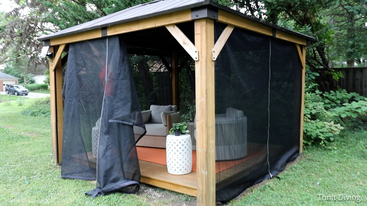 How to Make DIY Gazebo Screens - Wooden gazebo and hanging gazebo screen panels with zippers.