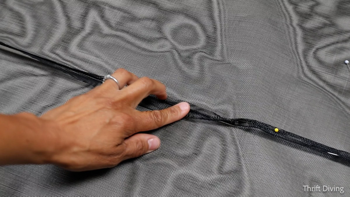 How to Make DIY Gazebo Screens - Two panels of screen sewed together to create a flat felled seam.