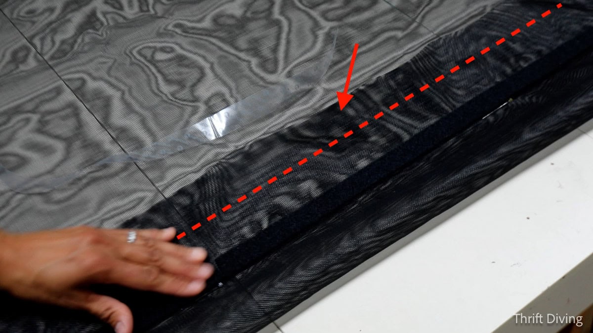 How to Make DIY Gazebo Screens - Fold seam allowance at red dotted line to create edge of gazebo screen.