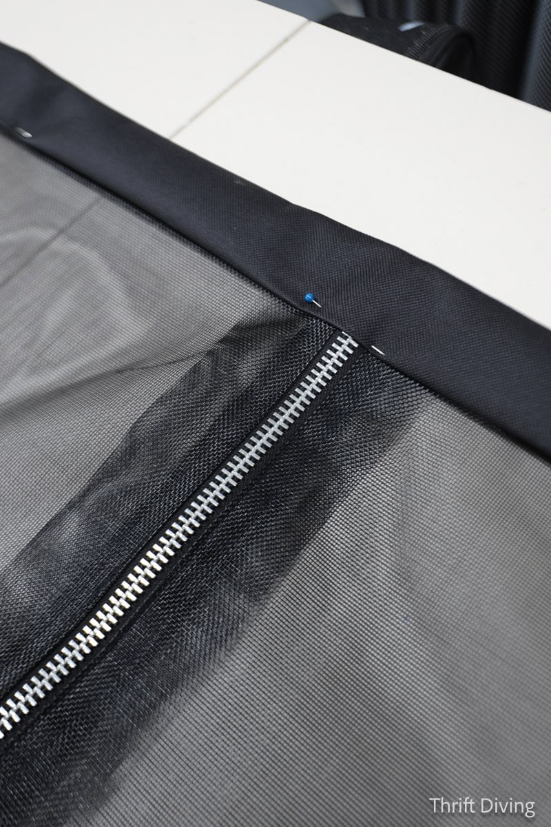 How to Make DIY Gazebo Screens - Gazebo screen with a zipper, using Phifer TuffScreen No-See-Um mesh, with black binding on raw edge.
